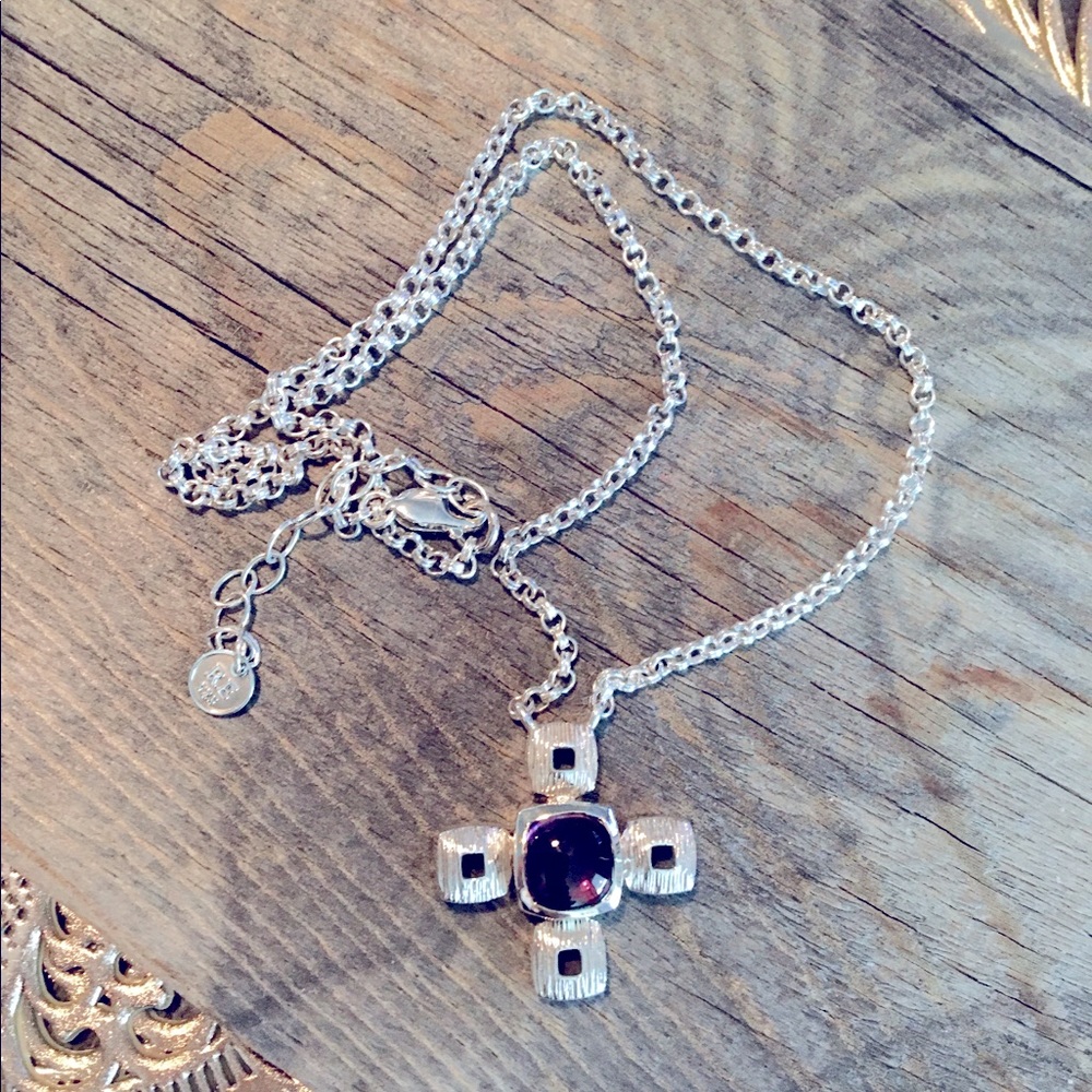 NWOT Robert Elizondo Sterling Silver Simulated Amethyst Cross Necklace